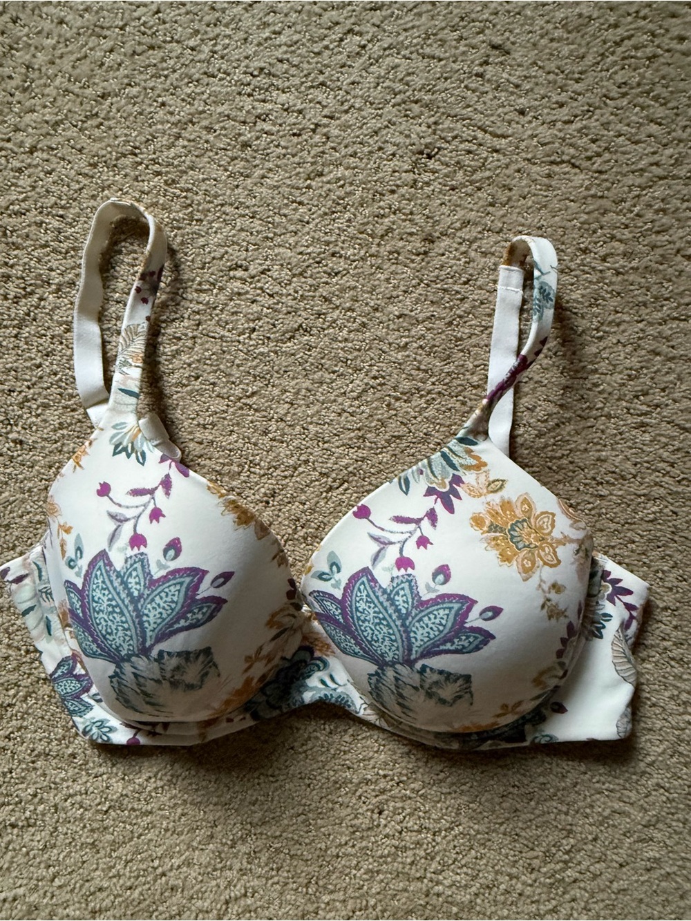 Soma White Floral Underwire Bra with Teal, Purple & Gold Accents